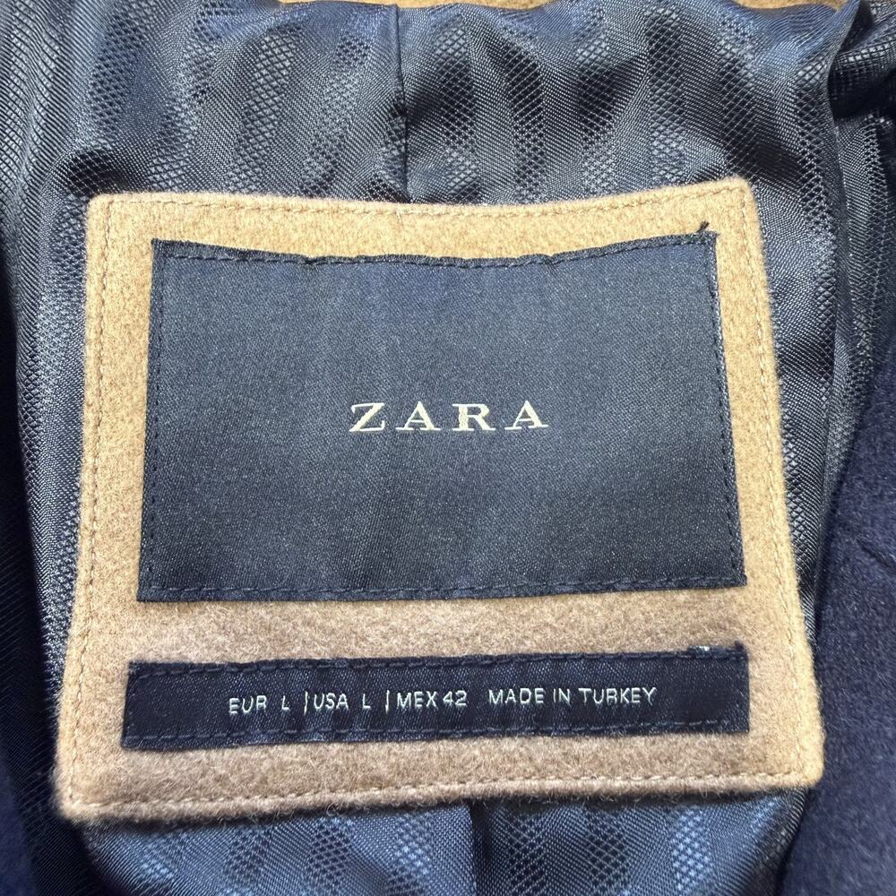 ZARA Mens Navy Blue Wool Blend Overcoat Jacket Peacoat 2 front Button Sz Large - Picture 7 of 13